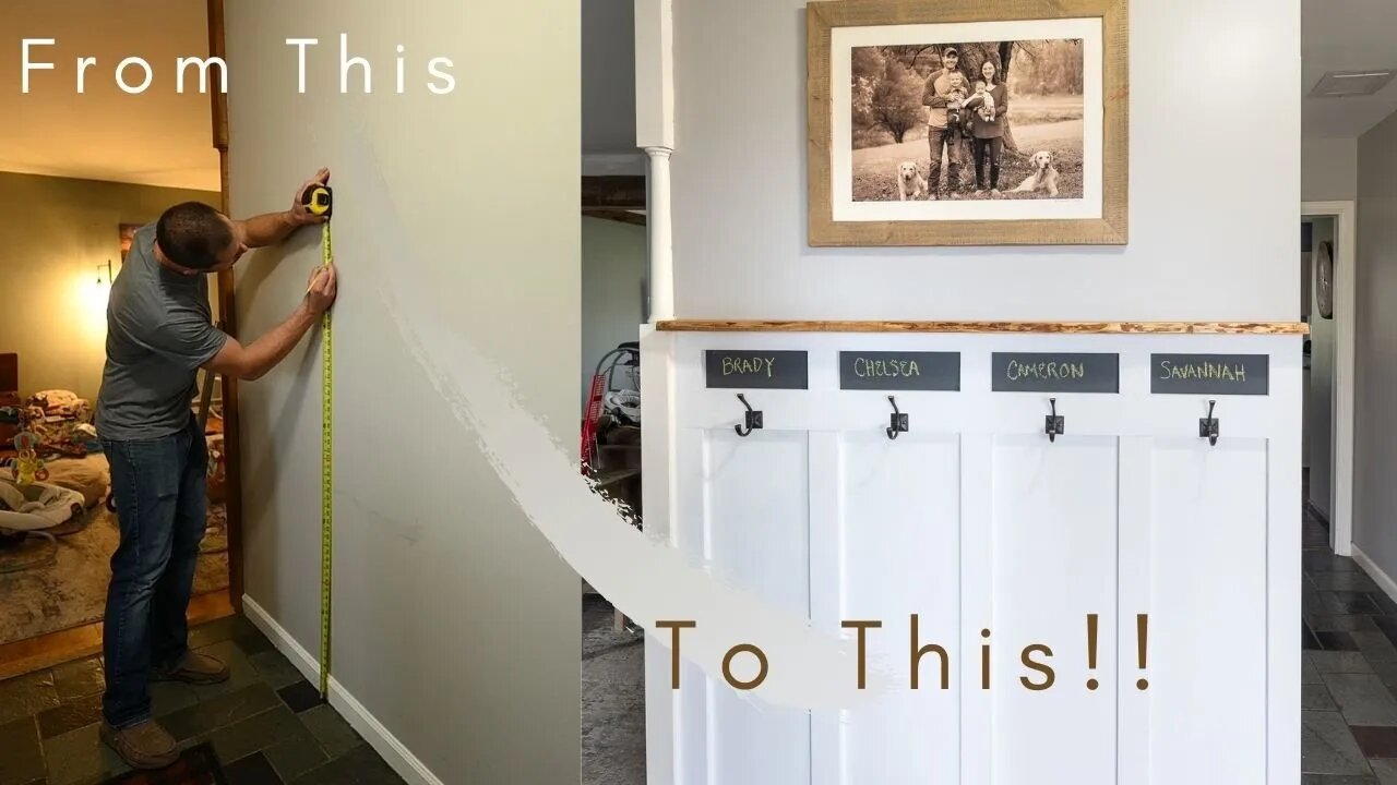 DIY Simple Entry way wall with hooks. Made Easy!