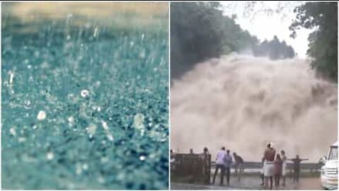 Inondazioni originano un'enorme cascata in una strada in India