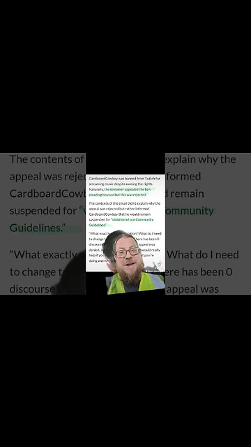 Byte Size News: Twitch bans CardboardCowboy for playing their own music! #shorts