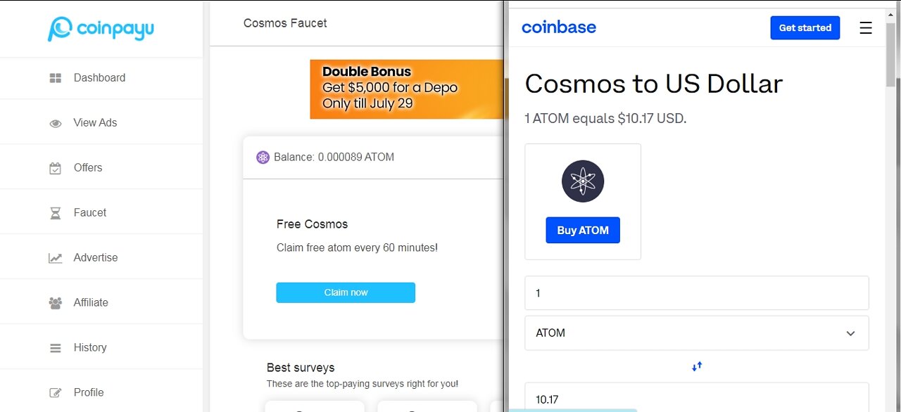 How To Earn Free 79 Cosmos ATOM Cryptocurrency At Coinpayu Every 60 minutes With Proof