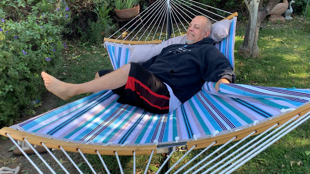 Hubby learning the hammock!