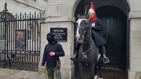 Man wearing full face balaclava grabs the reins The kings guard shouts (STAND BACK) #thekingsguard