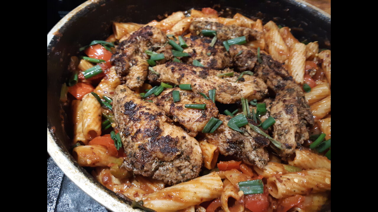 The best Cumin-Cajan style chicken breast w/rigatoni skillet