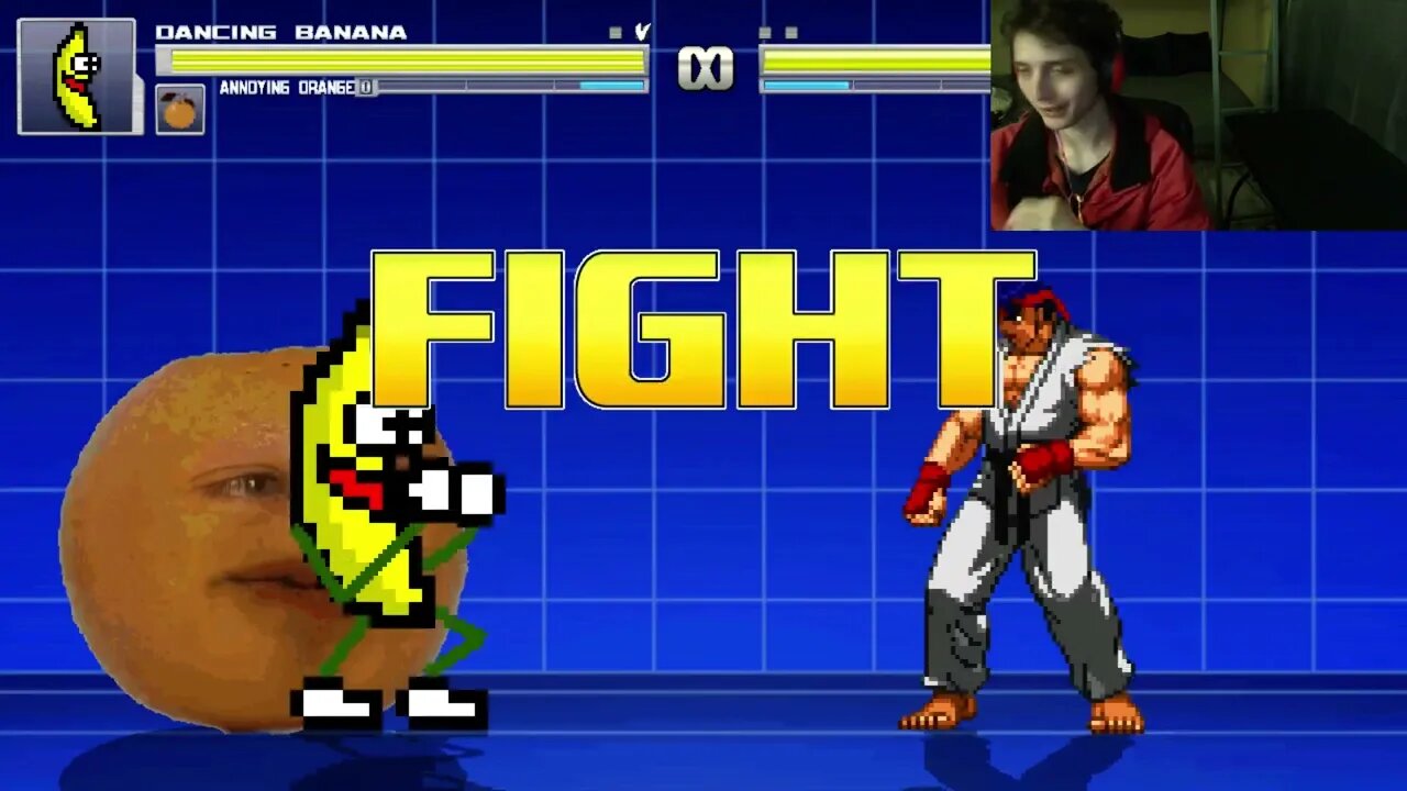 Fruit Characters (Annoying Orange And Dancing Banana) VS Ryu In An Epic Battle In MUGEN Video Game