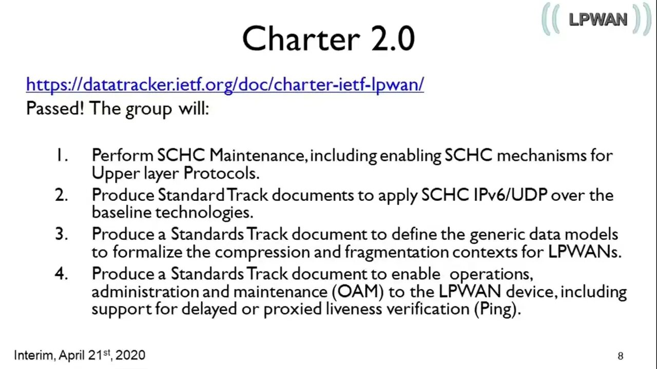 LPWAN WG Interim Meeting, 2020 04 21