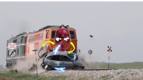 Monster trains crush cars on railroad | lit up your dooms days