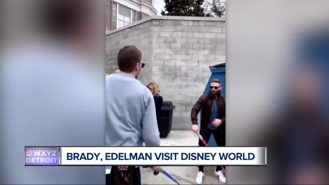 Tom Brady, Julian Edelman play with light sabers in visit to Disney World