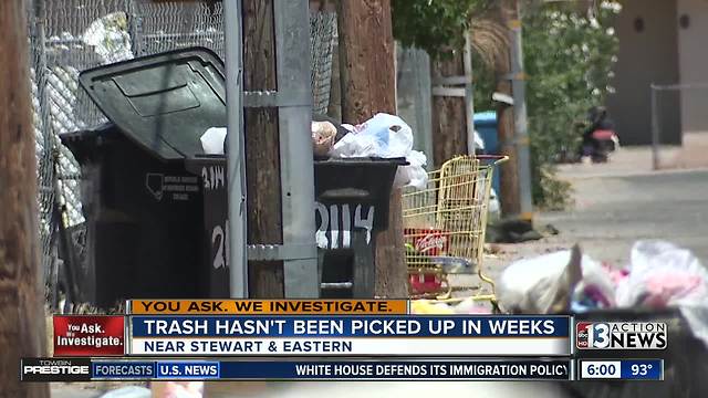 Trash piling up near downtown Las Vegas