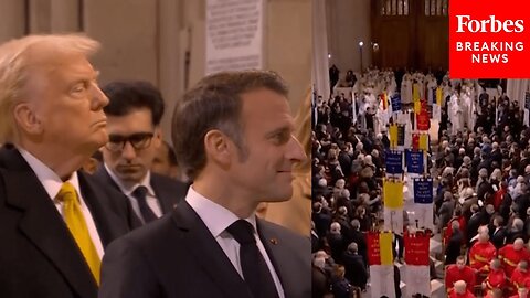 Trump And Macron Stand As Congregation Enters Notre Dame During Reopening Ceremony