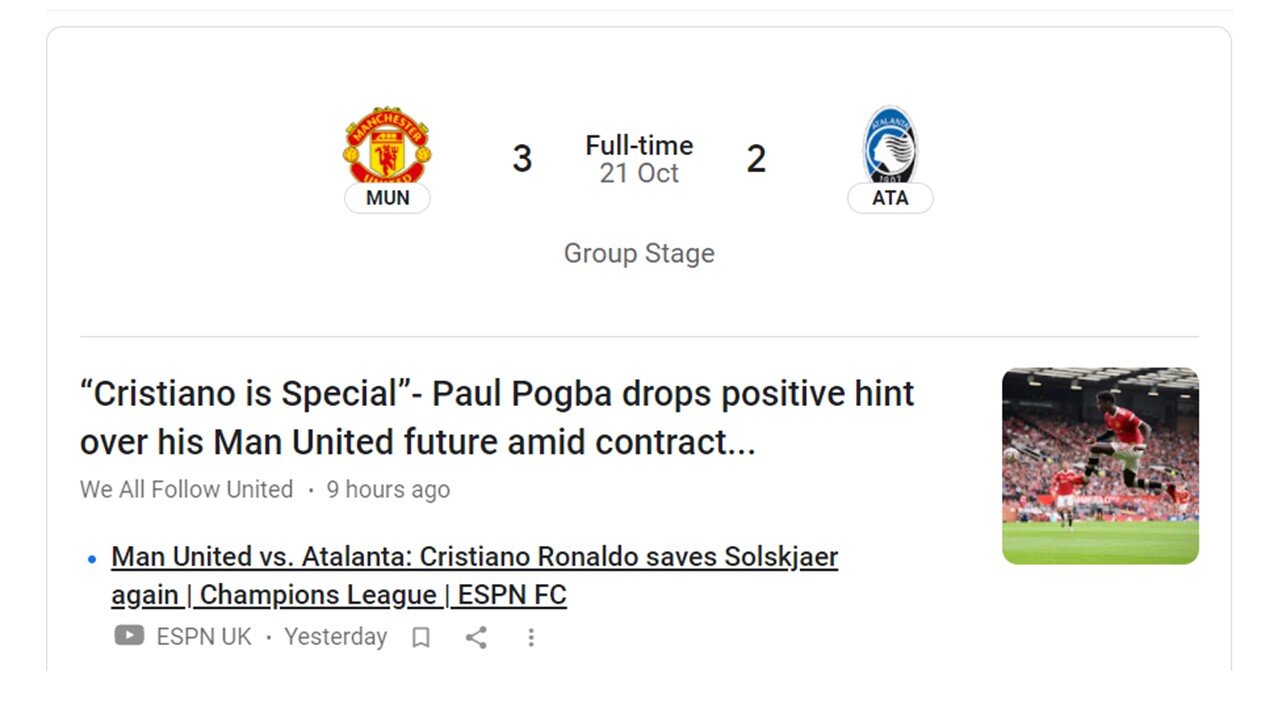 Manchester United 3-2 Atalanta