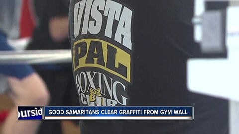 Good samaritans clear graffiti from PAL gym wall