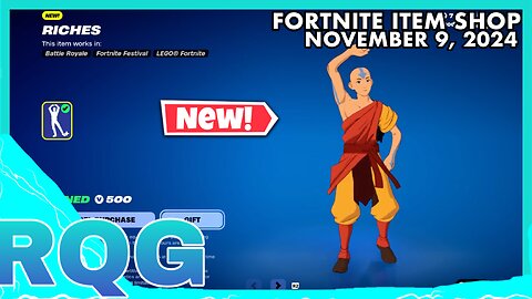 "NEW" RICHES EMOTE+”NEW” AANG BUNDLEFORTNITE ITEM SHOP (November 9, 2024)