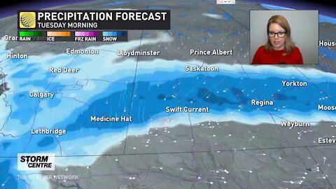 A system that will unload snow right across the Prairies the next 48 hours