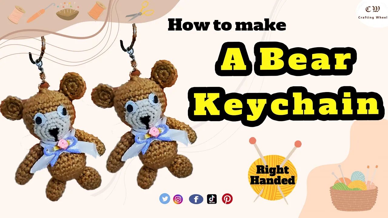 How to make a crochet a teddy bear keychain ( Right handed )