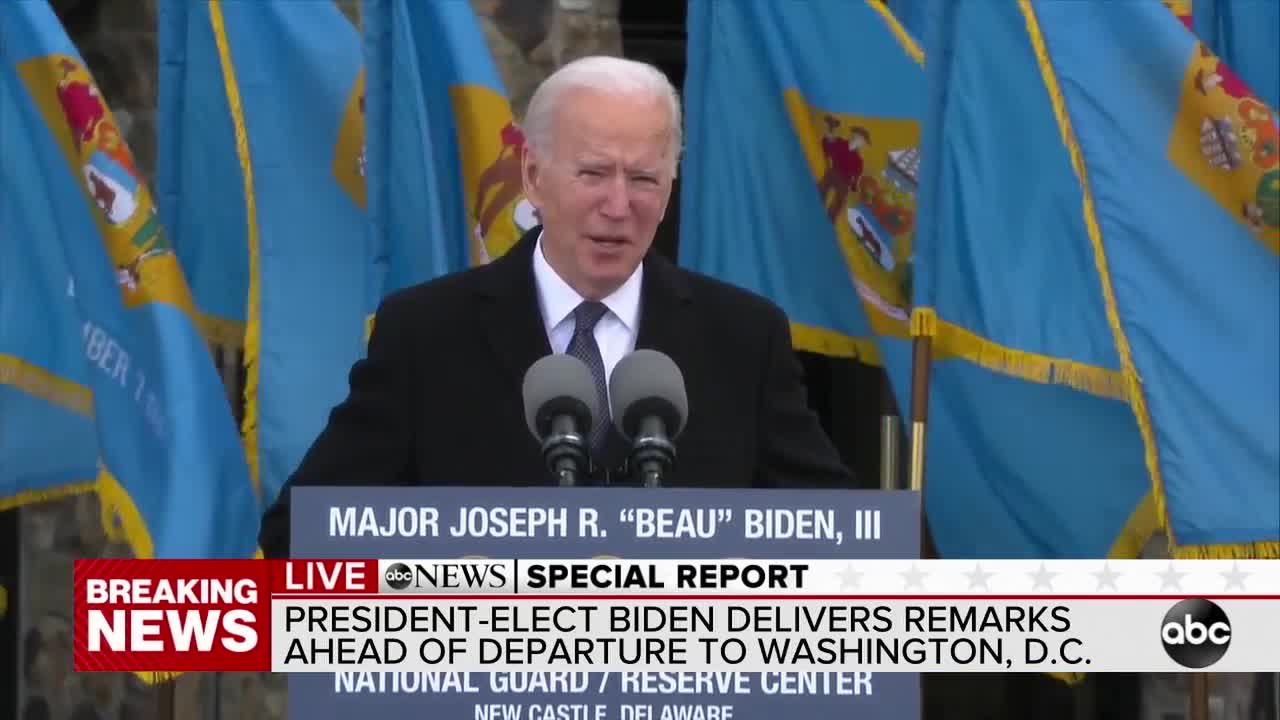 ABC News Special Report: President-elect Joe Biden delivers remarks during a send-off event in Delaware