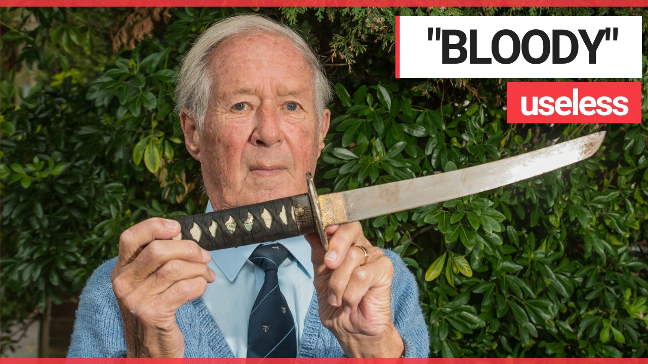 Police tell OAP they are too busy to collect a blood-stained sword thugs dumped in his hedge