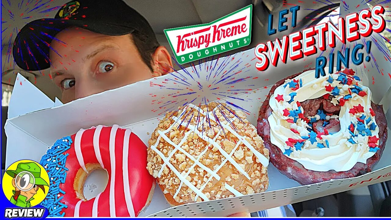 Krispy Kreme® LET SWEETNESS RING DOUGHNUTS Review 🇺🇸🎆🍩 ALL 3 FLAVORS! 🤯 Peep THIS Out! 🕵️‍♂️