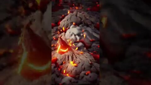 an erupting volcano filled with molten lava