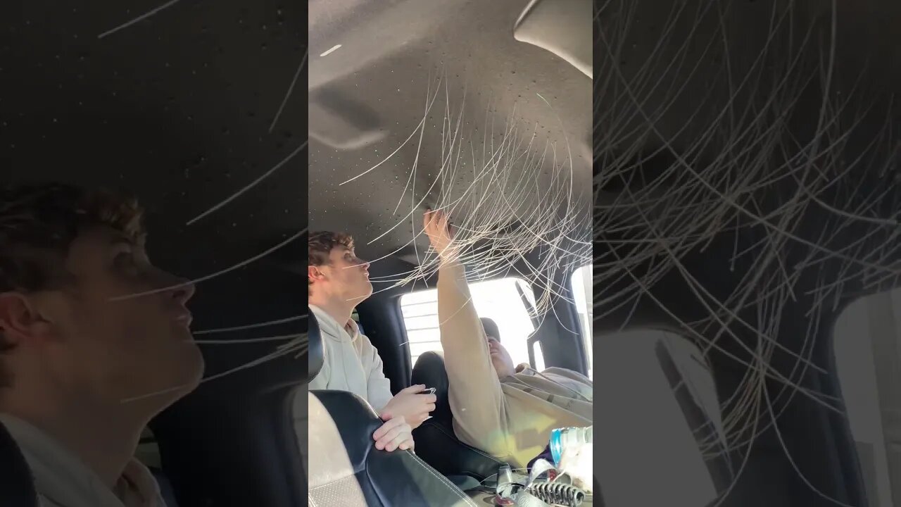 Tyler and Christian finishing the installation of the starlight headliner in ford 250 super duty