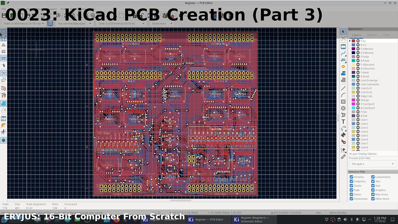 0023: KiCad Register PCB Layout (Part III) | 16-Bit Computer From Scratch