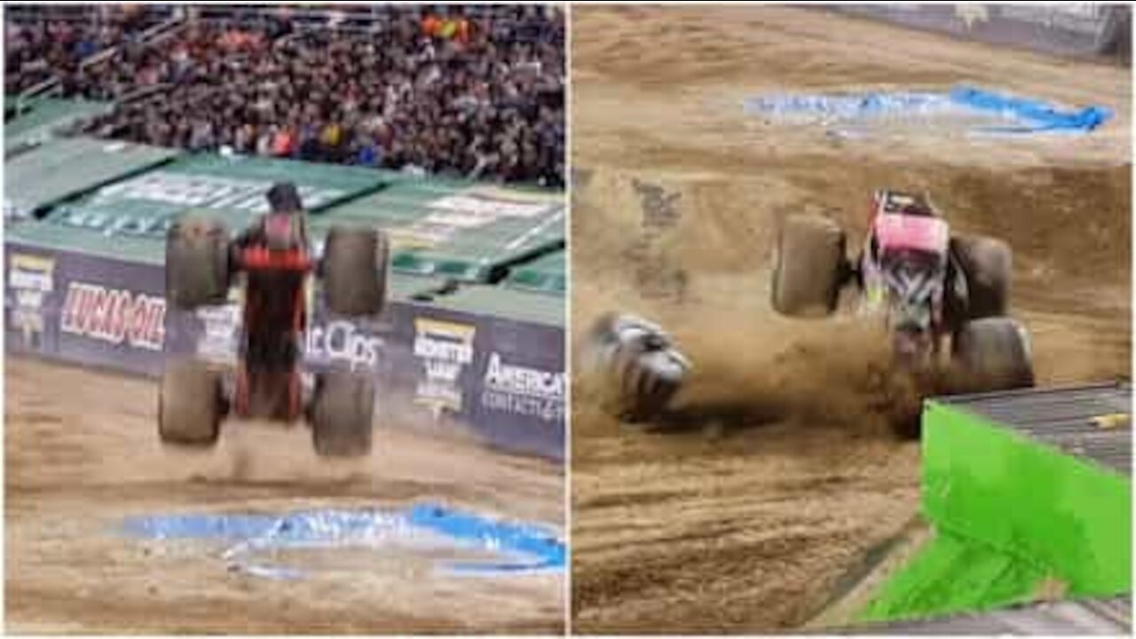 Monster Truck perde una ruota dopo un salto epico!