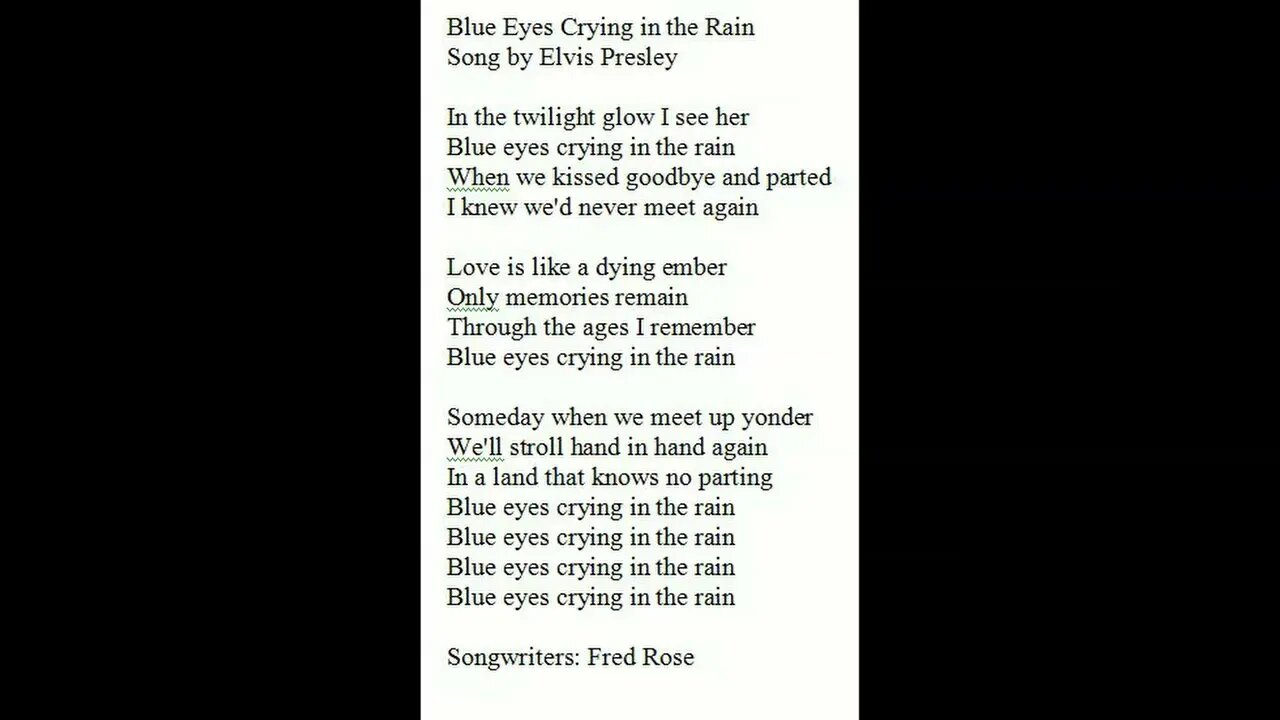 Elvis Presley - Blue Eyes Crying in the Rain by SRM