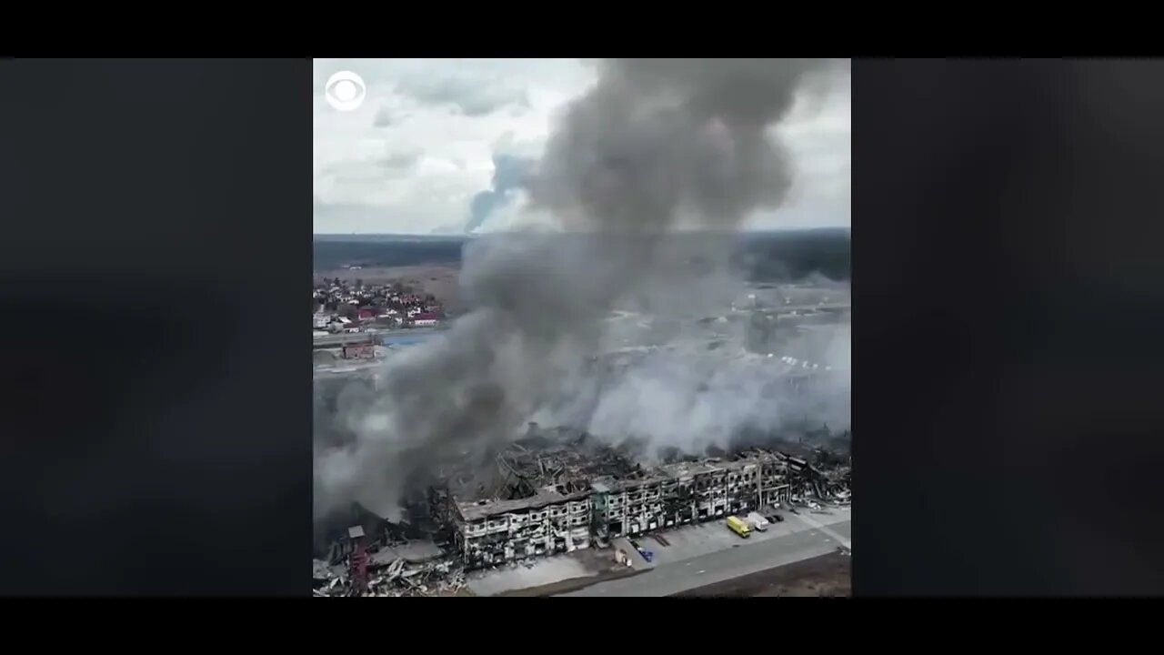 Smoke rises in Stoyanka, Ukraine from a destroyed depot