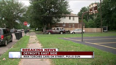 Man torches cars on street, pulls gun