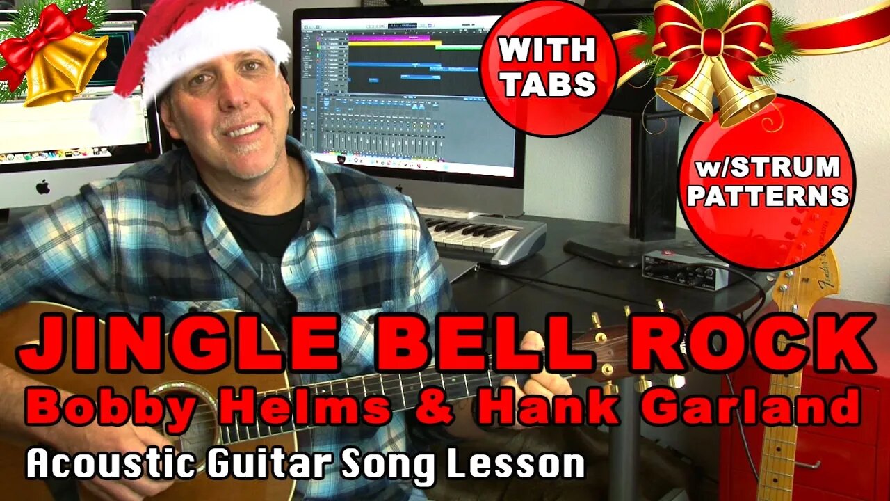 Jingle Bell Rock Christmas Holiday Guitar Song Lesson with strum patterns