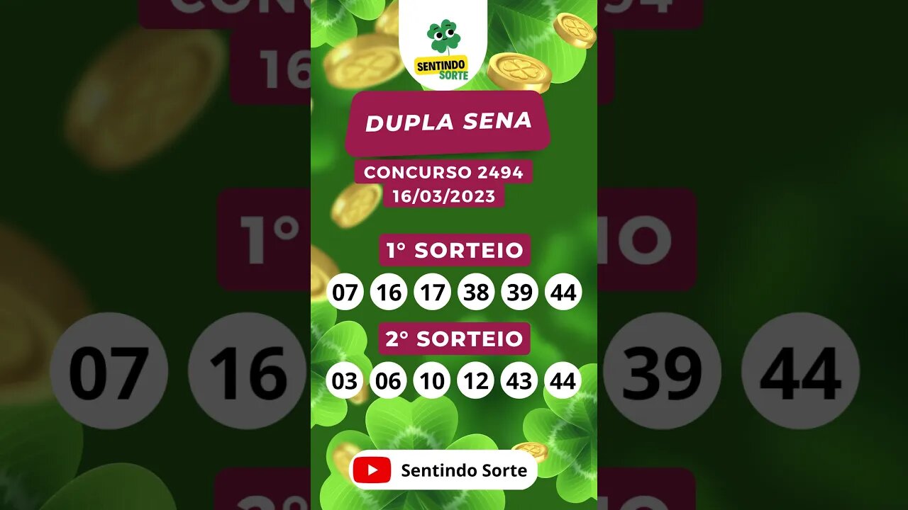 🍀 Resultado DUPLA SENA 2494 | Sentindo Sorte #shorts