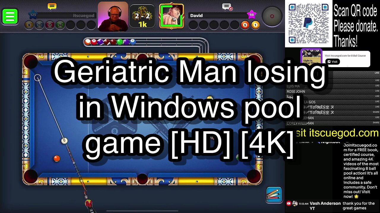 Geriatric Man losing in Windows pool game [HD] [4K] 🎱🎱🎱 8 Ball Pool 🎱🎱🎱