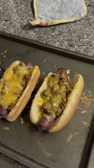 Wild hog venison chili hot dogs!