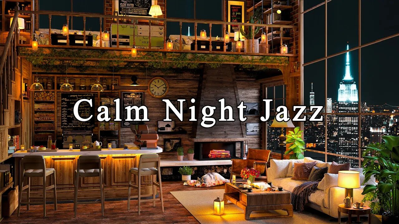 New York Night Cafe Ambience ☕ Relaxing Piano Jazz Music for Studying , Sleep ~ Soft Crickets Sounds