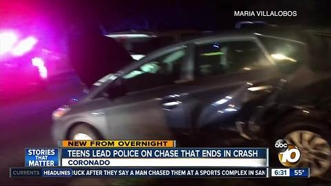 Teens lead police on chase that ends in Coronado crash