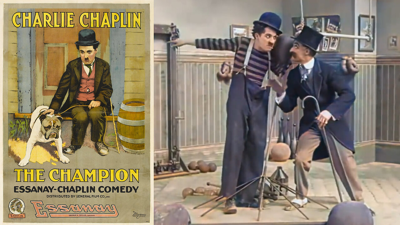 Charlie Chaplin 1915 The Champion - Short Silent Comedy Film Colorized