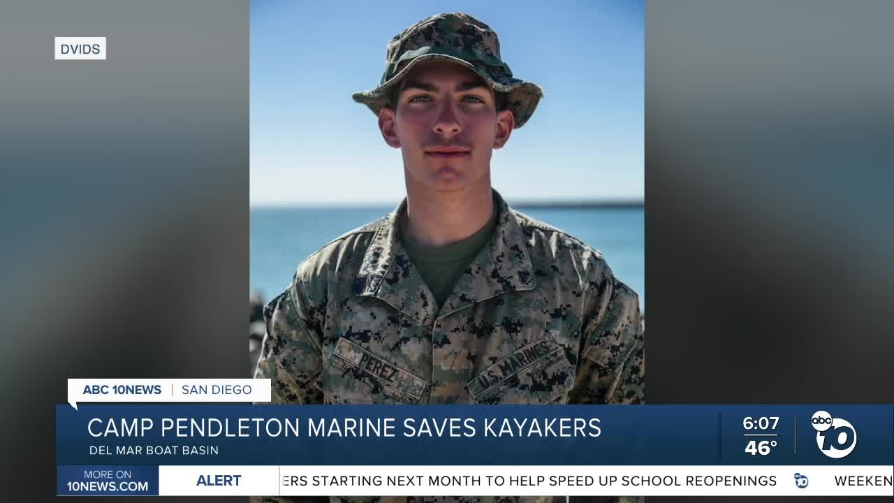 Marine saves kayakers in Del Mar