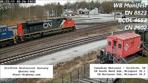 WB Manifest with BCOL 4653 in Griffith, IN on March 26, 2023