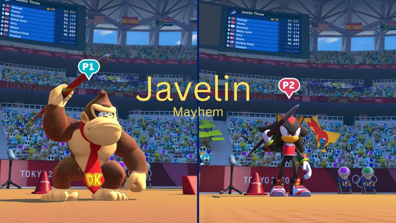 Javelin throwing contest on mario sonic olympic games