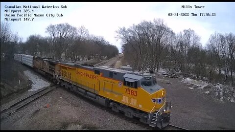 Freshly Painted Locomotive Leading SB UP Manifest at Mills Tower on March 31, 2022 #Steel Highway#