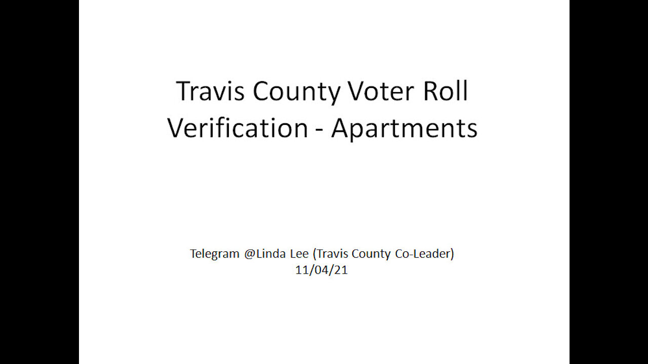Travis County Voter Roll Verification - Apartments Training