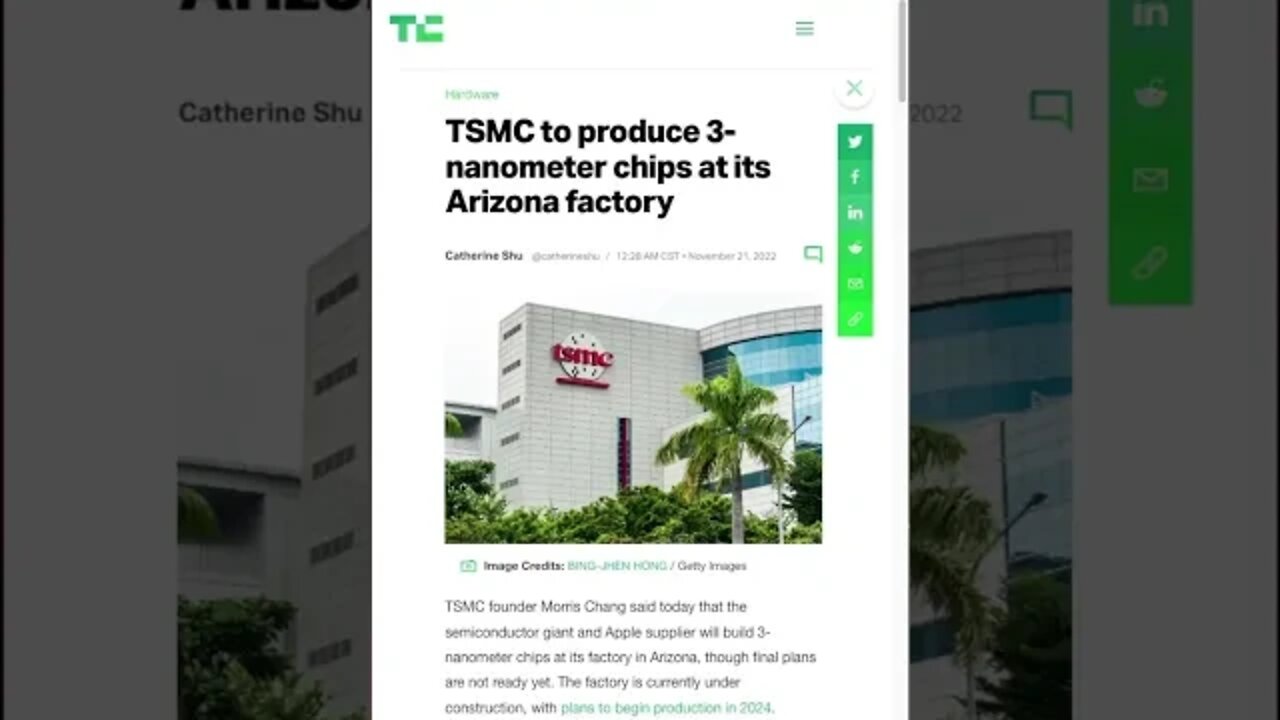 TSMC Building a 3-NanoMeter Chip Factory in Arizona