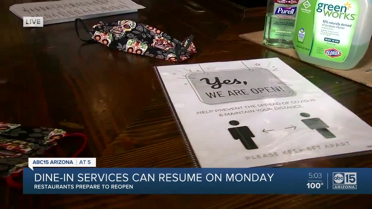 Dine-in services can resume on Monday