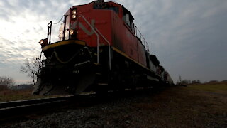 Manifest Train CN 8877 & CN 8912 Locomotives East In Ontario