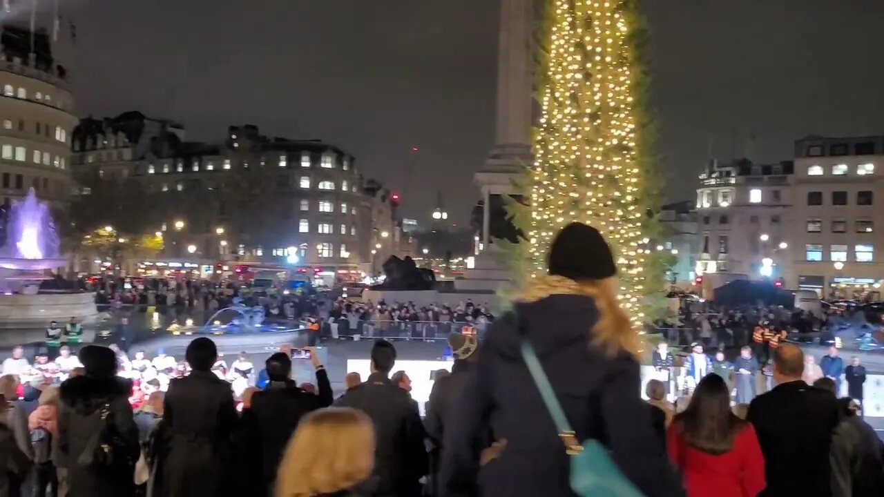 God save the king trafalgar Square Christmas tree lights switch on #london