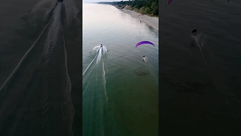 Paramotor Water Foot Drag next to Jet Ski on LAKE MICHIGAN