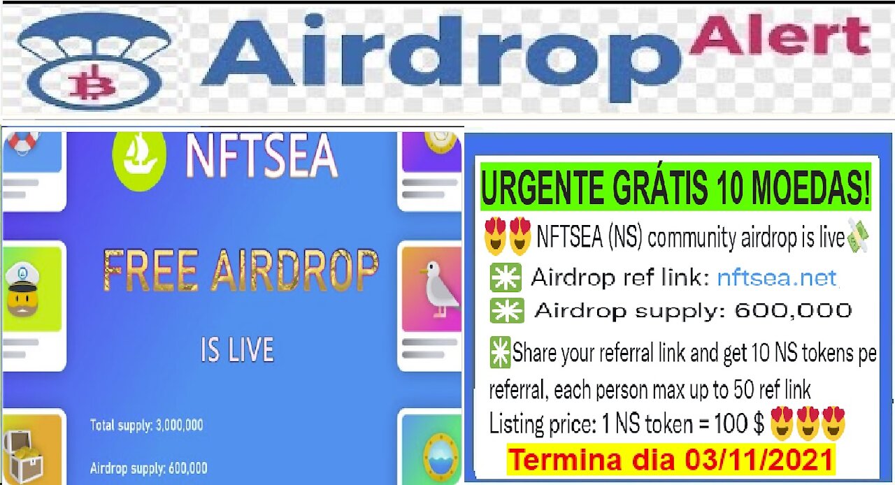 【Aidrop NFTSEA】CORRA!!! SÓ ATÉ 03/11/2021 GRÁTIS 10 MOEDAS NS VALENDO US$100 | #CryptoCurrency