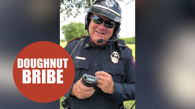 Hilarious footage shows a policeman being bribed with a doughnut