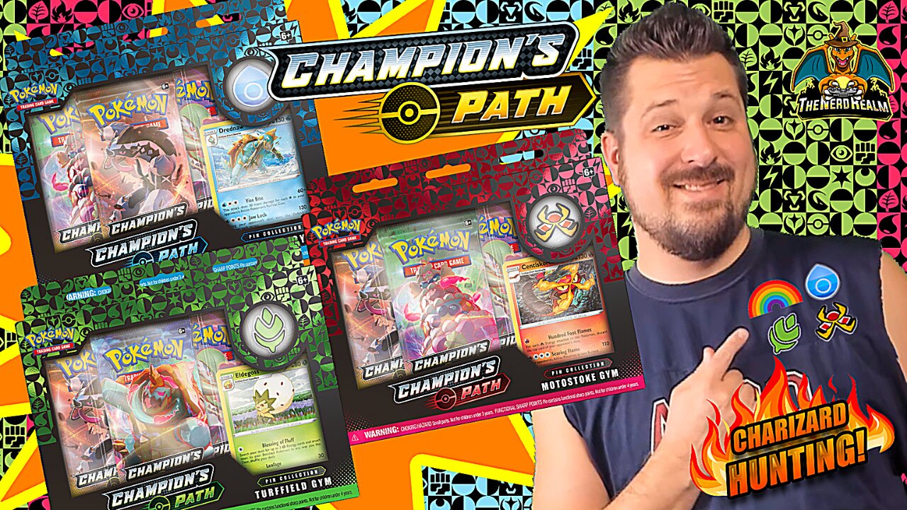 Champion's Path Gym Pin Collection Set | Charizard Hunting | Pokemon Cards Opening