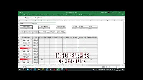 Planilha Calculadora de horas extras com valores