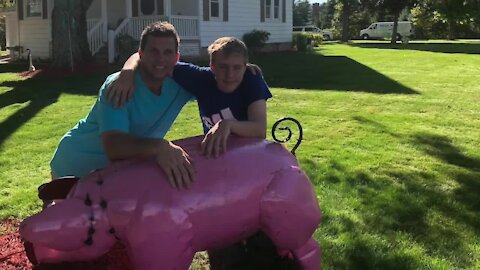 A DeWitt family's pig lawn ornament went missing, and they want it back